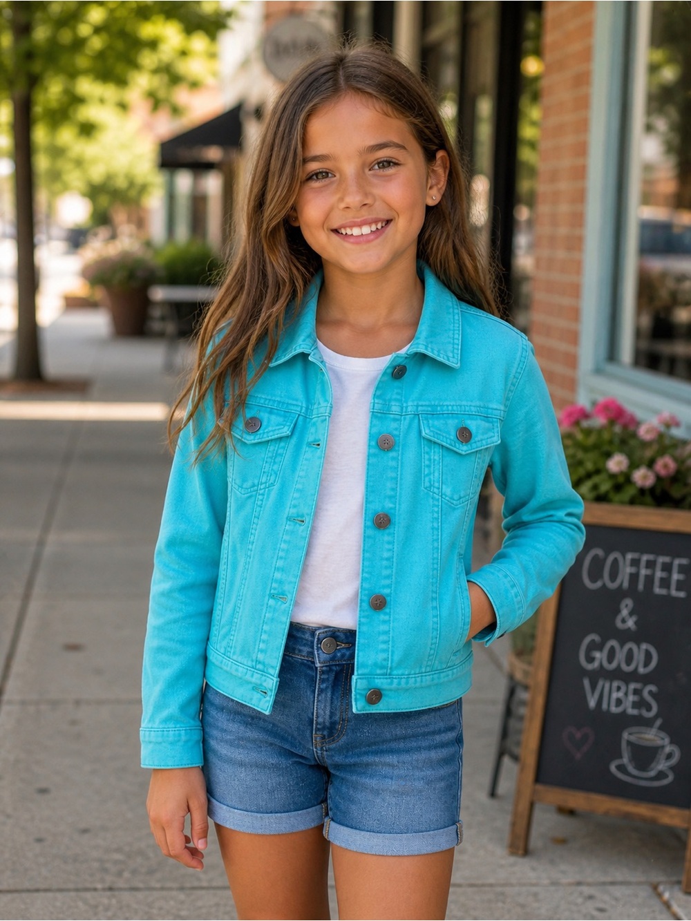 kidpik Aqua Turquoise Denim Jacket for Girls